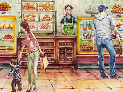 Bakery Website bakery cafe character culinary drawing food hand drawn illustration restaurant watercolor web design website