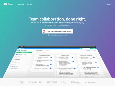 Flow app marketing site redesign colorfull landing page marketing site to do app web app