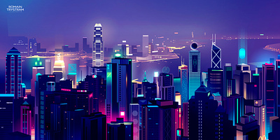 HK skyline architecture building city design futur illustration light logo neon retro skyline skyscraper trystram ui