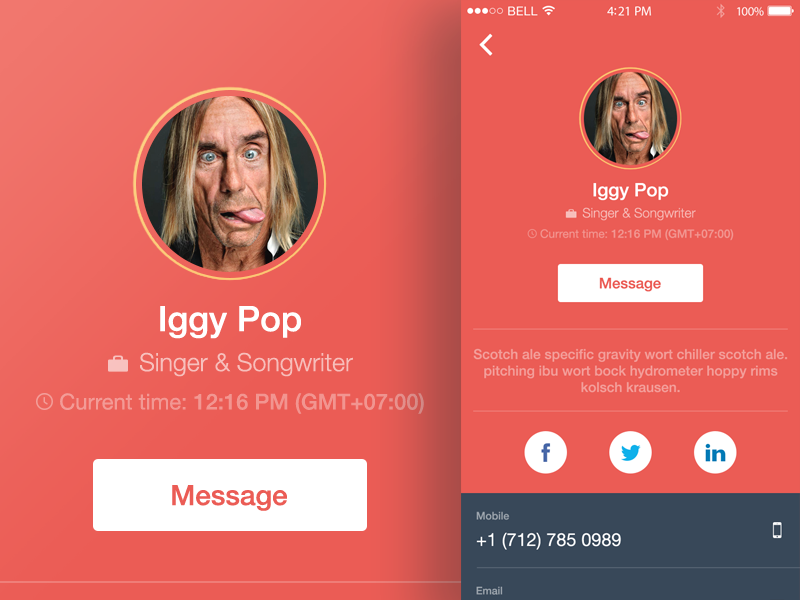 Contact info app blue design interface ios iphone mobile ui ui design