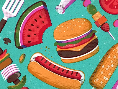 Cookout Season bbq burger cookout corn food fruit hotdog kabob summer watermelon