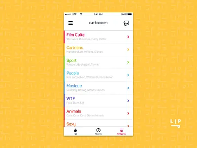 LiPP iOS Category animation app colors fun ios lipp nicolas fallourd ui ux yellow