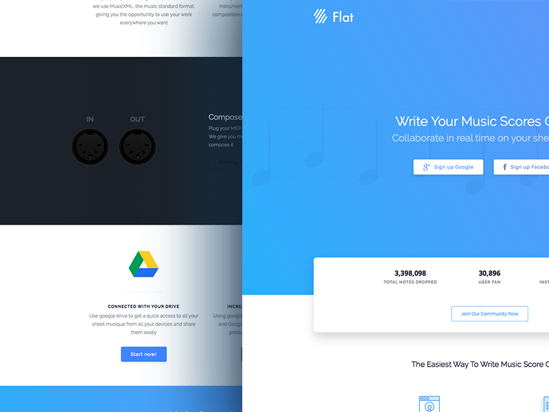 Flat.io Materials Landing design google home page landing page material design materials modern music ui ux website