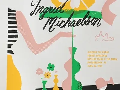 Ingrid cutpaper flowers gigposter illustration screenprint