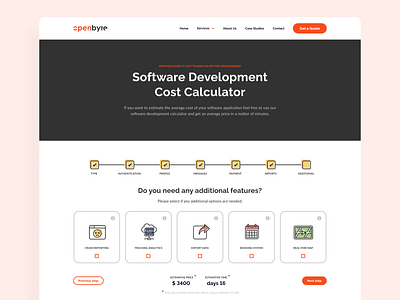 Openbyte / Cost calculator calculator card choice design figma illustration kody memphis openbyte orange software steps ui ux