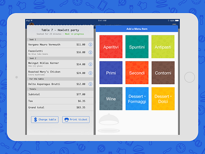 Entrée Ticket View entree ipad point of sale pos restaurant ui