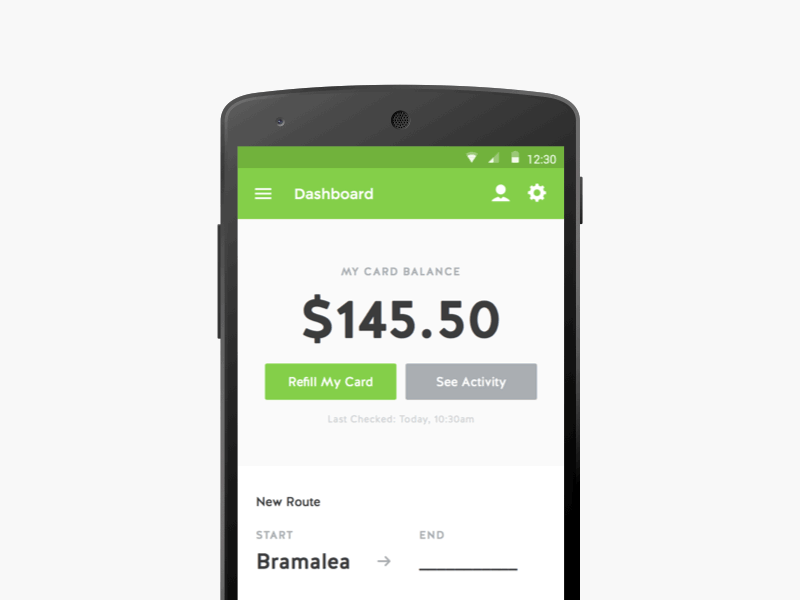 Transit Card App (Concept) android app bus card go mobile presto route toronto transit trip ui
