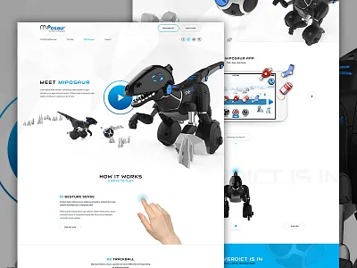 Miposaur clean dinosaur e commerce ecommerce elegant seagulls kids landing low poly parallax robot tech toy