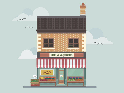 Fruit & Veggies flat flat design fruit house icon illustration shop town vegetables