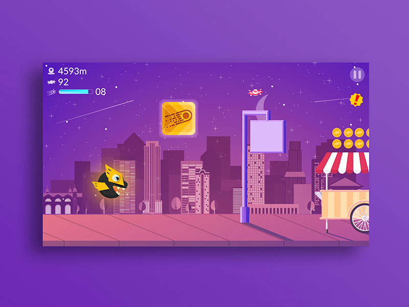 Sweet Hero! app candies candy game hero illustration mobile night purple sidescroll survive