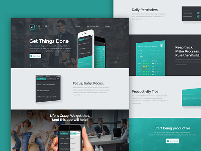 Top Three To Do Landing Page app flat landing list mobile tasks todo ui website