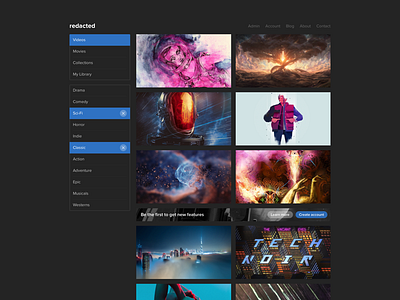 Videos dark interface media video website