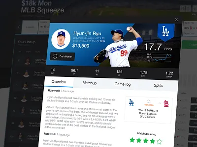 Playercardcover baseball daily fantasy game overview layout matchup mlb player card rotoworld stats web ui yahoo yahoo sports