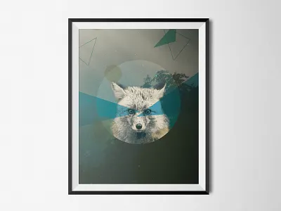 Night Fox animal art work design fox graphic design interior night poster shapes stars trees