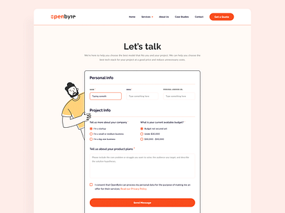 Openbyte / Contact page contact contact form contactpage design figma form illustration kody memphis openbyte ui ux webdesign