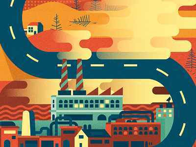 Road through pollution factory illustrator pollution road smog smoke
