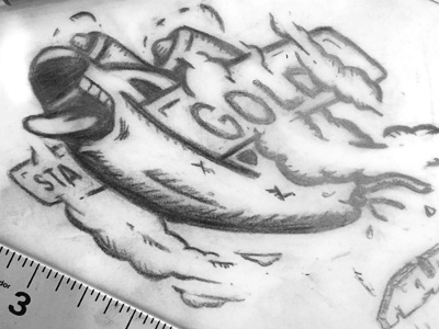 Screaming Hand 30th Anniversary Sketch airplane benny gold hand illustration jet jim phillips santa cruz skateboards screaming hand sketch