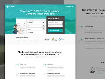 New Landing Page car clean green icons illustration insurance landing page minimal overlay photo testimonial white