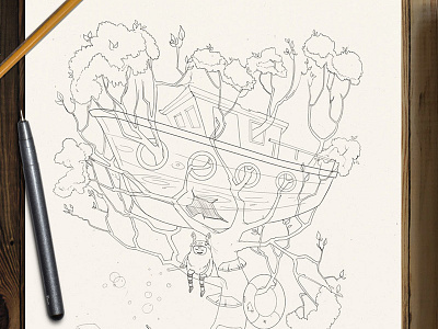 Ship house illustration cartoon clouds color cute digital house illustration monster nice tree work