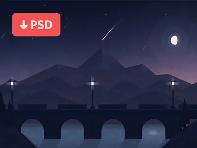 Landscape Illustration clouds freeebie gradient illustration landscape lights moon mountains night psd stars wallpaper