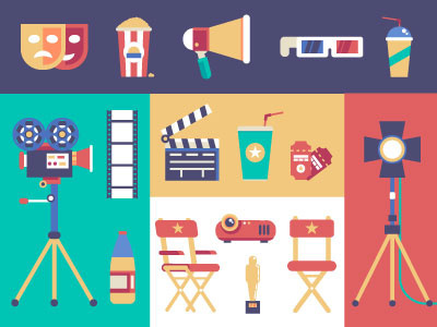 Movie Illustration set 3d camera cinema comedy drama film food frame movie oscar set