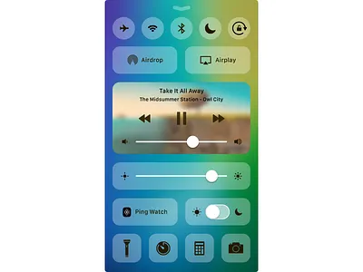 Full Screen Control Center apple blue controls dark design flat ios mode music ui watch yellow