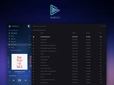 Aurous Concept app clean galaxy gradient interface minimal minimalistic music player search space uxui