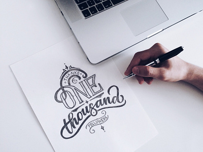 One Thousand badge calligraphy clean followers instagram lettering poster sketch thousand type typography white