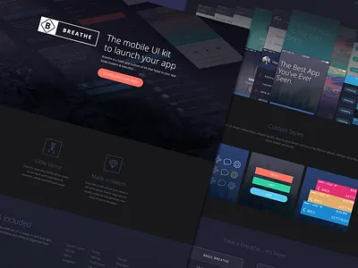Breathe website breathe clean flat fresh ios iphone mobile ui ui kit web design