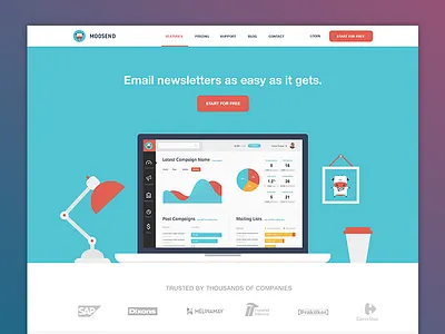 Moosend Header blue clean computer desk flat graphic header laptop moosend register ui
