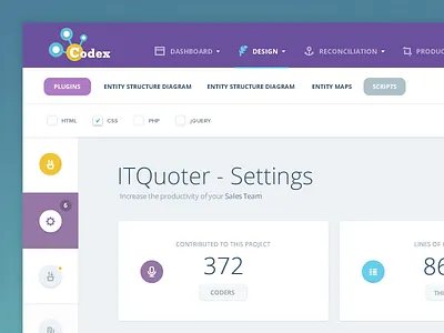 Codex - Collaboration app for coders (WIP) admin app chart coding color dashboard desktop flat interface ui user interface web