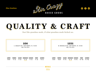 Stir Crazy Website bakery black gold type web yellow
