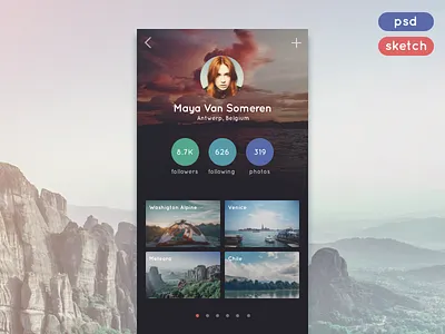 Travel App Profile (.sketch + .psd) app download freebie mobile profile psd sketch template travel unsplash