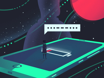 ...---... cosmo girl illustration nomophobia phone planet sos space star