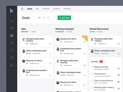 Teamwave - Deals Pipeline + Timeline activities bangalore clean crm dashboard deals icons pipeline teamwave timeline ui ux