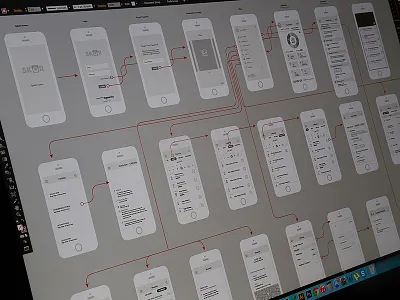 UX flow for an iOS app colorful flat ui glass ui iphone iphone 6 photo photo app pictures ui ux wireframe design