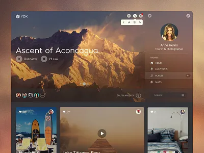 YDK. Travel clean flat homepage minimal profile responsive social travel ui
