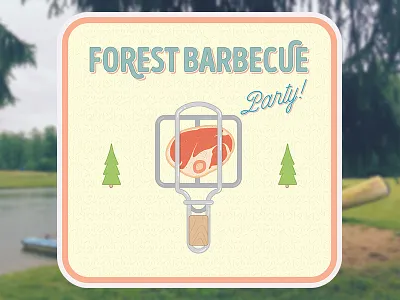Forest BBQ party barbecue bbq cast iron forest grill grill grates illustration meat steak tree vector wood
