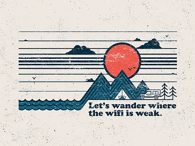 Let's wander - T shirt graphic camping illustration mountains retro t shirt typography