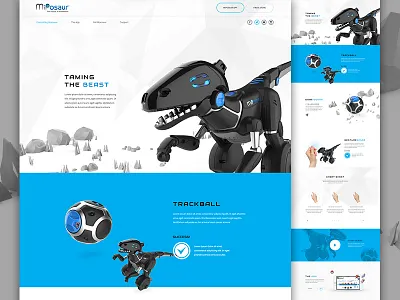Controlling Miposaur blue dinosaur e commerce ecommerce elegant seagulls kids landing low poly overview parallax robot toy