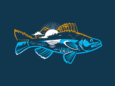 Sudak bird brand branding design fish fishing forest identity illustration landscape logo logotype print river scales sun t shirt