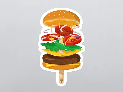 Summerburger burger cheese floating food gravity hamburger ice cream illustration playoff sticker mule tomato wood