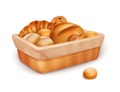 Bread in basket basket bread illustration pastry realistic vector