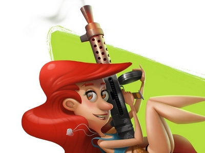 9mm automatic boom-stick 9mm girl hair smg smoke submachinegun
