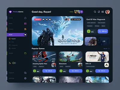 MonkeyGames — App Design app design figma game app game card game design game platform game store game store design popular games product design steam uiux videogame