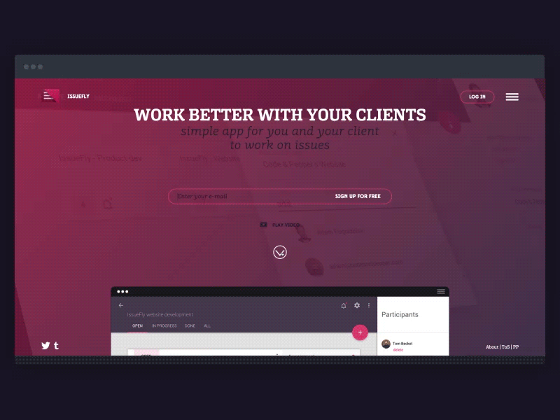 IssueFly website animation animation app full size gradient onepage promo video website