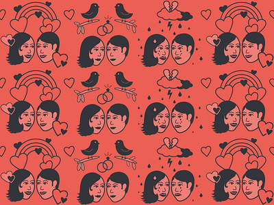 Stages of Dating Repeating Pattern birds breakup dating divorce hearts illustration illustrator love marriage rainbow romance vector