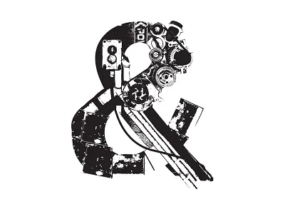 Amped'ersand ampersand black white black and white dirty experiment grunge icon logo machine mech type