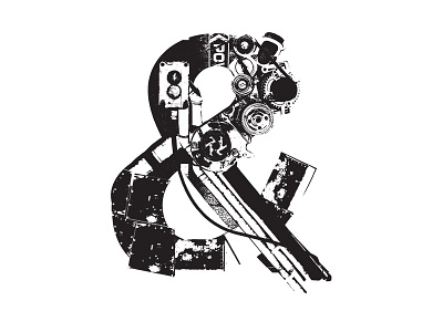 Amped'ersand ampersand black white black and white dirty experiment grunge icon logo machine mech type