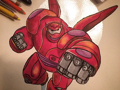 Baymax Watercolor Commission baymax big hero six cartoon disney illustration ink marvel painting silver foil traditional watercolor